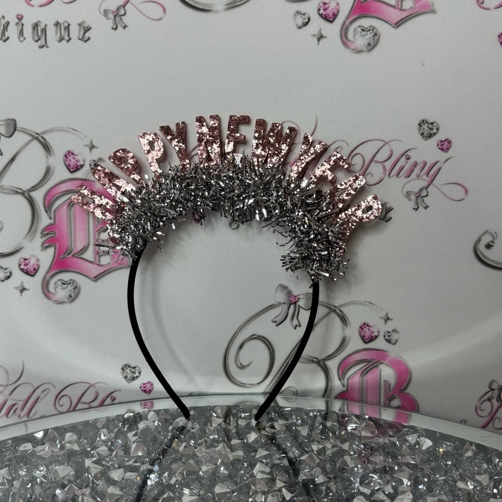 Happy new year Sparkling Silver and Pink New Year Headband